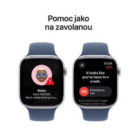 Chytré hodinky Apple GPS + Cellular 42mm pouzdro ze stříbrného hliníku - denimový sportovní řemínek - S/M 
