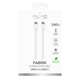 Kabel Puro Fabrik FABK4 USB-C/USB-C, 240 W, 2 m bílá barva
