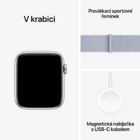 Chytré hodinky Apple GPS + Cellular 44mm pouzdro ze stříbrného hliníku - oblačně modrý provlékací sportovní řemínek 
