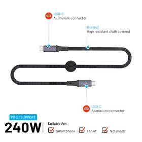 Kabel FIXED USB-C/USB-C, PD 3.1, 240W, 1,2 m šedá barva
