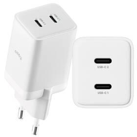 Nabíječka do sítě Allity GaN PD, 2x USB-C 45W bílá barva
