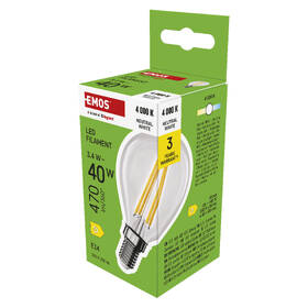 Žárovka LED EMOS Filament Mini Globe, 3,4 W, E14, neutrální bílá 
