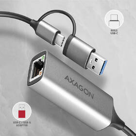 Síťová karta Axagon USB-C + USB-A 3.2 Gen 1 - Gigabit Ethernet šedá barva
