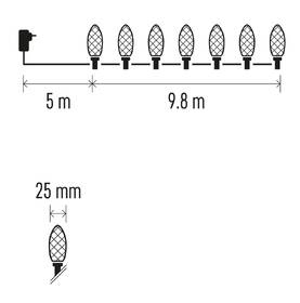 Vánoční osvětlení EMOS 50 LED řetěz - 9,8 m, šišky, venkovní i vnitřní, teplá bílá 
