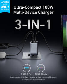 Nabíječka do sítě Anker Prime Charger 100W GaN, 2xUSB-C, 1xUSB-A stříbrná barva
