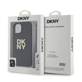 Kryt na mobil DKNY Leather Stack Strap Wrist na Apple iPhone 15 černá barva
