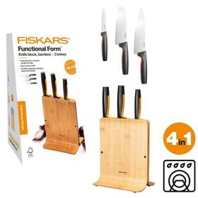 Sada kuchyňských nožů Fiskars 3 ks + blok 
