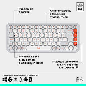 Klávesnice Logitech POP ICON, US layout bílá barva
