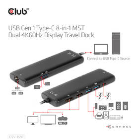 Dokovací stanice Club3D USB- C, 1xHDMI, 1x DisplayPort, Travel Dock černá barva
