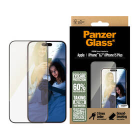 Tvrzené sklo PanzerGlass EyeCare na Apple Iphone 16 Plus/15 Plus s instalačním rámečkem 
