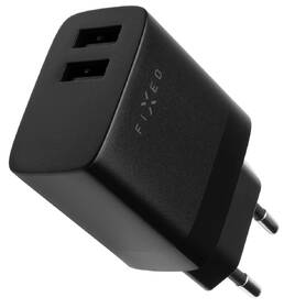 Nabíječka do sítě FIXED 17W Smart Rapid Charge, 2x USB + USB-C kabel 1m černá barva
