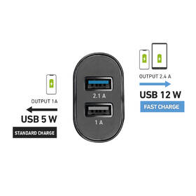 Adaptér do auta SBS Mini 2x USB-A, 12W, 2,4A, 12/24V černá barva
