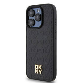 Kryt na mobil DKNY PU Leather Repeat Pattern Stack Logo Magsafe na iPhone 15 Pro černá barva
