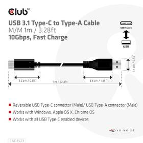 Kabel Club3D USB-C/USB-A 60W, 1m černá barva
