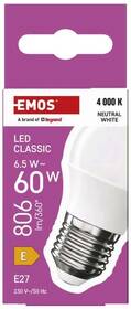 Žárovka LED EMOS Classic Mini Globe, 6,5 W, 806lm, E27, neutrální bílá 
