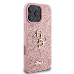 Kryt na mobil Guess PU Fixed Glitter 4G Metal Logo na Apple iPhone 16 Pro Max růžová barva
