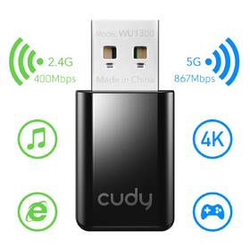 Wi-Fi adaptér Cudy WU1300S AC1300 Wi-Fi USB 3.0 černá barva
