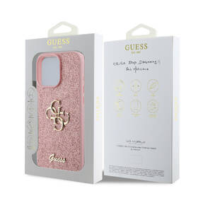 Kryt na mobil Guess PU Fixed Glitter 4G Metal Logo na Apple iPhone 16 Pro Max růžová barva
