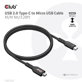 Kabel Club3D USB-C 3.2/Micro USB, 1m černá barva
