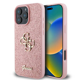 Kryt na mobil Guess PU Fixed Glitter 4G Metal Logo na Apple iPhone 16 Pro Max růžová barva
