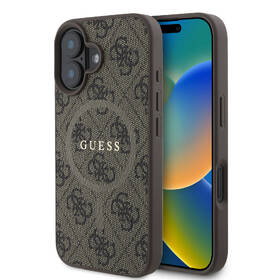 Kryt na mobil Guess PU Leather 4G Colored Ring MagSafe na Apple iPhone 16 hnědá barva
