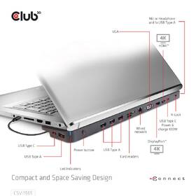 Dokovací stanice Club3D USB-C, Triple Display DP 1.4 Alt mode Smart PD3.0 100 W 
