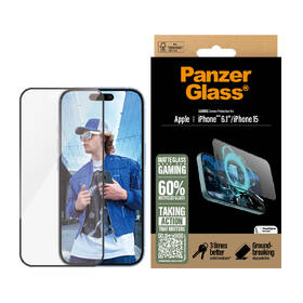 Tvrzené sklo PanzerGlass Gaming na Apple Iphone 16/15 s instalačním rámečkem 
