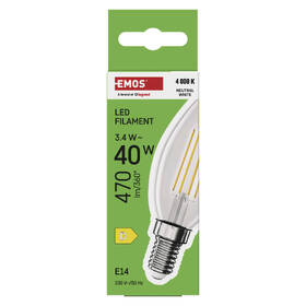 Žárovka LED EMOS Filament svíčka, 3,4 W, E14, neutrální bílá 
