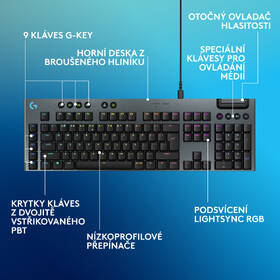 Klávesnice Logitech G915 X Wired, US layout černá barva
