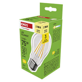 Žárovka LED EMOS Filament A60, 7,8 W, E27, teplá bílá 
