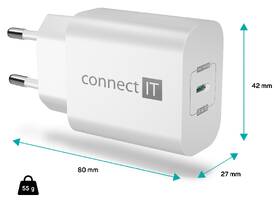 Nabíječka do sítě Connect IT Voyager2, 1× USB-C, 25W PD bílá barva
