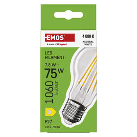 Žárovka LED EMOS Filament A60, 7,8 W, E27, neutrální bílá 
