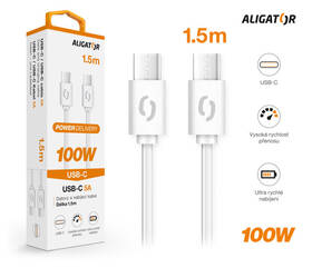 Kabel Aligator Power 100W, USB-C/USB-C, 5A, 1,5m bílá barva
