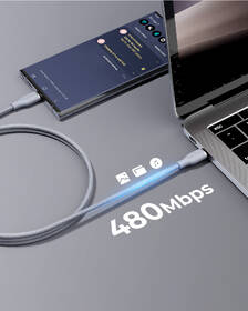 Kabel Voltme Powerlink Rugg Series USB-C/USB-C, CTC 5A/100W 1,8m šedá barva
