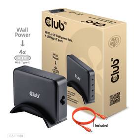 Nabíječka do sítě Club3D 240W GaN, 4xUSB-C, PPS + PD 3.1 Support černá barva
