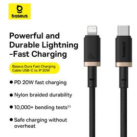 Kabel Baseus Dura USB-C/Lightning, 20W, 1m černá barva
