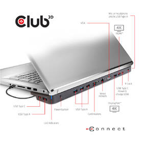 Dokovací stanice Club3D USB-C 3.2 s napájecím adaptérem Triple Display Dynamic PD, 100 W černá barva
