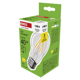 Žárovka LED EMOS Filament A60, 3,4 W, E27, neutrální bílá 
