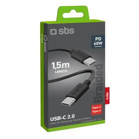 Kabel SBS USB-C/USB-C, PD, 60 W, 1,5 m černá barva
