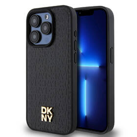 Kryt na mobil DKNY PU Leather Repeat Pattern Stack Logo Magsafe na iPhone 15 Pro černá barva
