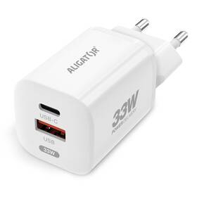 Nabíječka do sítě Aligator Power Delivery 33W, USB-C + USB-A + kabel pro Apple bílá barva
