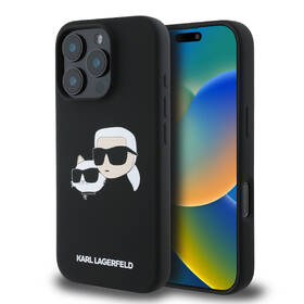 Kryt na mobil Karl Lagerfeld Liquid Silicone Double Heads MagSafe na Apple iPhone 16 Pro Max černá barva
