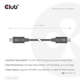 Kabel Club3D USB-C/USB-C, 240W, 1m černá barva
