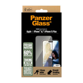 Tvrzené sklo PanzerGlass EyeCare na Apple Iphone 16 Plus/15 Plus s instalačním rámečkem 
