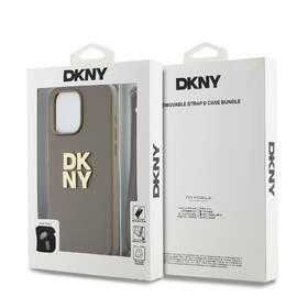 Kryt na mobil DKNY Leather Stack Strap Wrist na Apple iPhone 15 Pro béžová barva
