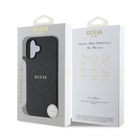 Kryt na mobil Guess PU Grained Classic Logo MagSafe na Apple iPhone 16 Plus černá barva
