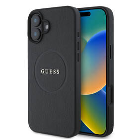 Kryt na mobil Guess PU Grained Classic Logo MagSafe na Apple iPhone 16 Plus černá barva
