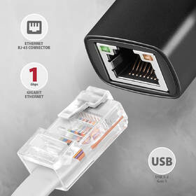 Síťová karta Axagon USB-A 3.2 Gen 1 - Gigabit, Realtek 8153 černá barva
