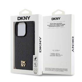 Kryt na mobil DKNY PU Leather Repeat Pattern Stack Logo Magsafe na iPhone 15 Pro černá barva
