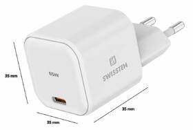 Nabíječka do sítě Swissten GaN, 1x USB-C, 65 W, PD bílá barva
